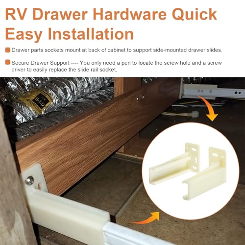 HEBRAR Drawer Slide Socket Set Cabinet Hardware, RV Drawer Parts Fits 0.86 Inch Drawer Slide, Rear Drawer Track Socket Mounting Back Plates Brackets, Drawer Side Track Brackets 2 Set - Image 5