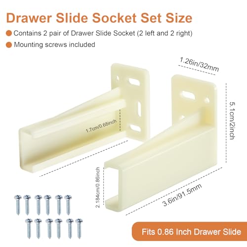 HEBRAR Drawer Slide Socket Set Cabinet Hardware, RV Drawer Parts Fits 0.86 Inch Drawer Slide, Rear Drawer Track Socket Mounting Back Plates Brackets, Drawer Side Track Brackets 2 Set - Image 2