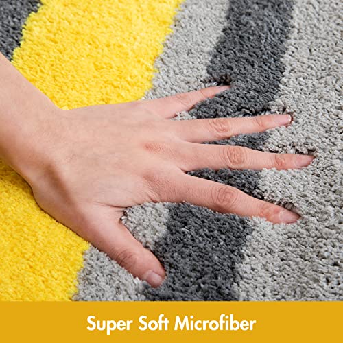 MIULEE Fluffy Bathroom Rugs Bath Mats Rugs Microfiber Striped Shower Rug Absorbent, Soft and Plush Machine Washable Non Slip Carpet Quick Dry for Bathroom Floor Tub, 16x24 Inch, Yellow-Grey - Image 3