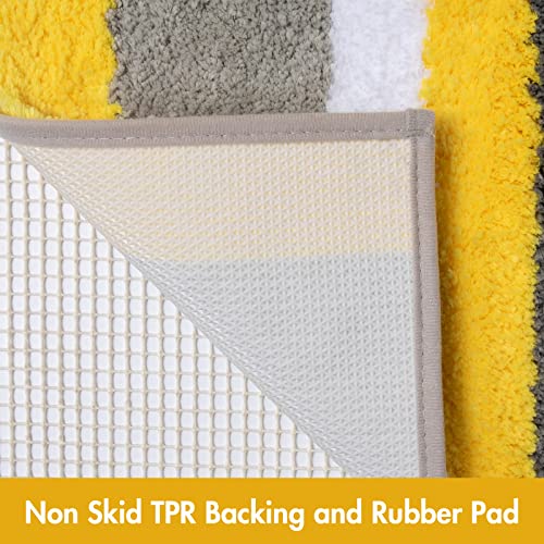 MIULEE Fluffy Bathroom Rugs Bath Mats Rugs Microfiber Striped Shower Rug Absorbent, Soft and Plush Machine Washable Non Slip Carpet Quick Dry for Bathroom Floor Tub, 16x24 Inch, Yellow-Grey - Image 2