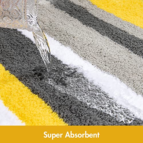 MIULEE Fluffy Bathroom Rugs Bath Mats Rugs Microfiber Striped Shower Rug Absorbent, Soft and Plush Machine Washable Non Slip Carpet Quick Dry for Bathroom Floor Tub, 16x24 Inch, Yellow-Grey - Image 4