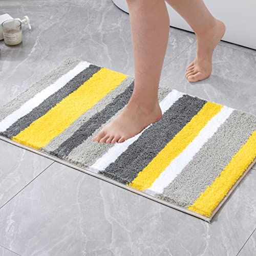MIULEE Fluffy Bathroom Rugs Bath Mats Rugs Microfiber Striped Shower Rug Absorbent, Soft and Plush Machine Washable Non Slip Carpet Quick Dry for Bathroom Floor Tub, 16x24 Inch, Yellow-Grey - Image 5