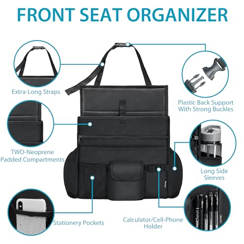Elantrip Car Front Seat Organizer, Back Seat Storage with Adjustable Straps Truck Seat Organizers for Delivery Drive, Office File, Passenger Seat - Image 3