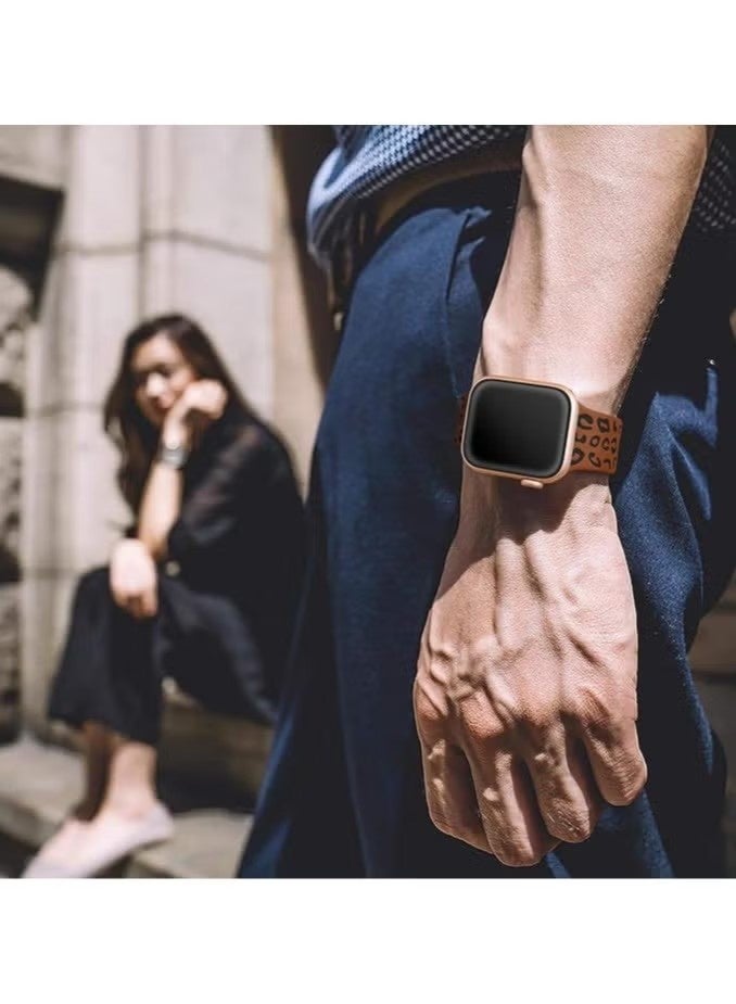 Engraved Leopard Bands Compatible with Apple Watch Band 42mm 40mm 41mm 38mm Women, Silicone Cheetah Designer Strap for iWatch Series 10 9 8 7 6 5 4 3 2 SE Ultra, Brown & Black - Image 5