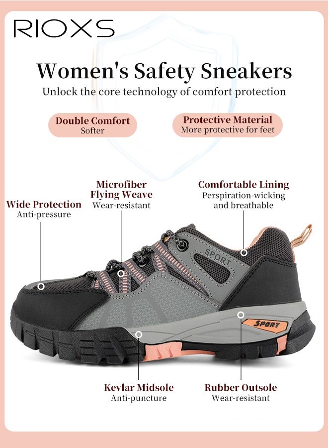 RIOXS Women's Athlesiure Shoes, Lightweight Breathable Walking Shoes, Waterproof Hiking Shoes For Climbing, Non Slip Trail Shoes For Women, Comfy Puncture Proof Shoes, Ladies Durable Steel Toe Shoes, Casual Sneakers For Working/ Outdoor Activities/ Daily Wear, Women's Safety Sneakers - Image 2