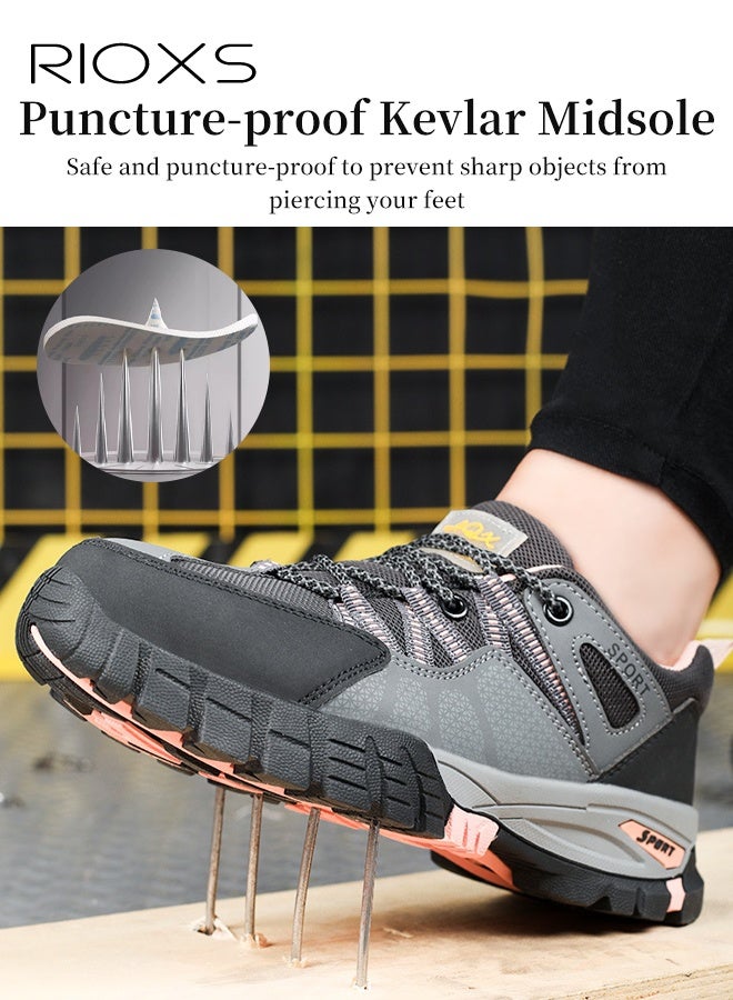 RIOXS Women's Athlesiure Shoes, Lightweight Breathable Walking Shoes, Waterproof Hiking Shoes For Climbing, Non Slip Trail Shoes For Women, Comfy Puncture Proof Shoes, Ladies Durable Steel Toe Shoes, Casual Sneakers For Working/ Outdoor Activities/ Daily Wear, Women's Safety Sneakers - Image 4