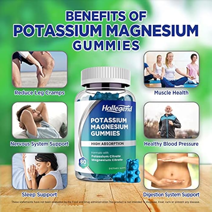 Hollegend Potassium Magnesium Gummies, High Absorption Potassium Citrate 99mg Magnesium Citrate 180mg, Chewable Gummy Supplements for Leg Cramps & Muscle, 120 Count - Image 3