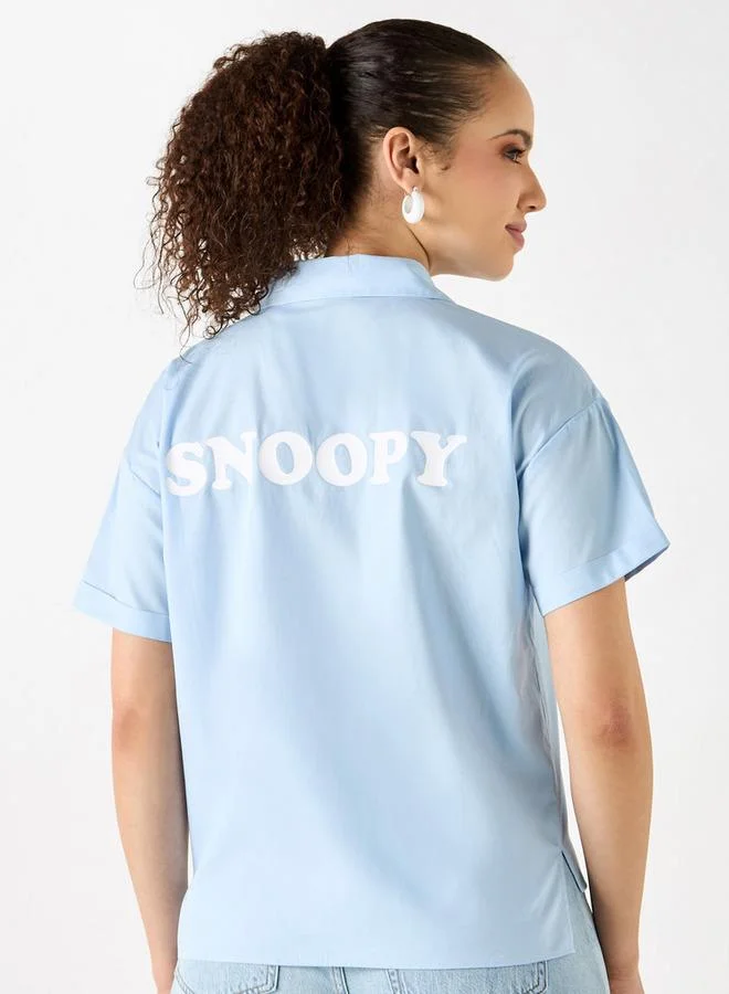 Snoopy Dog Print Shirt with Short Sleeves and Pockets
