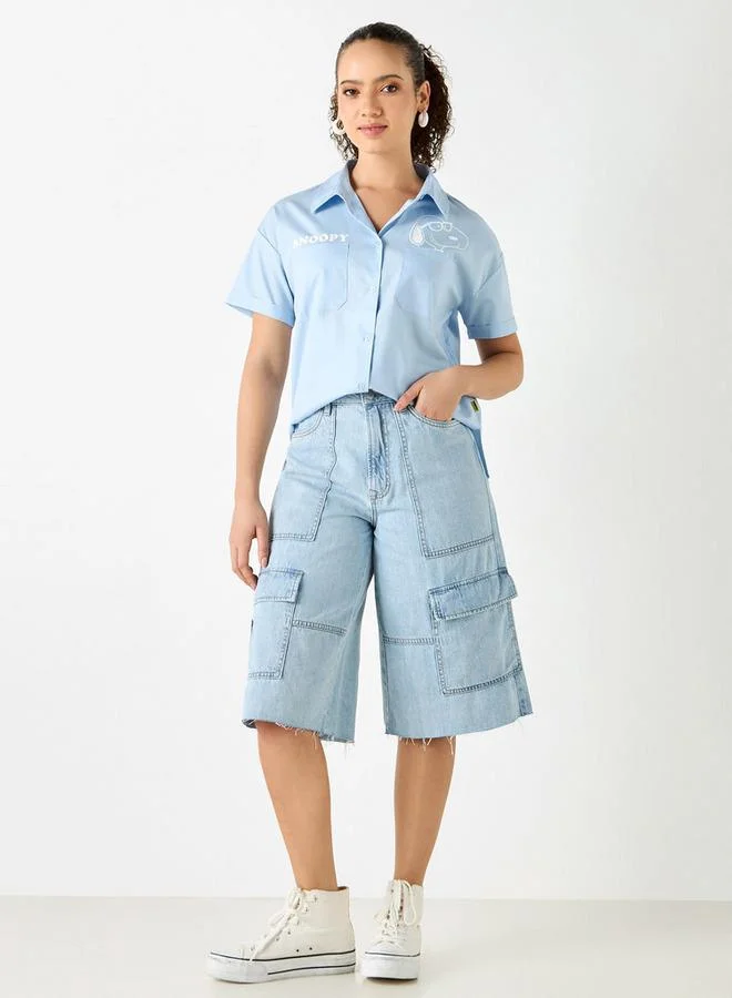 SP Characters  Snoopy Dog Print Shirt with Short Sleeves and Pockets for Women | Best Price UAE
