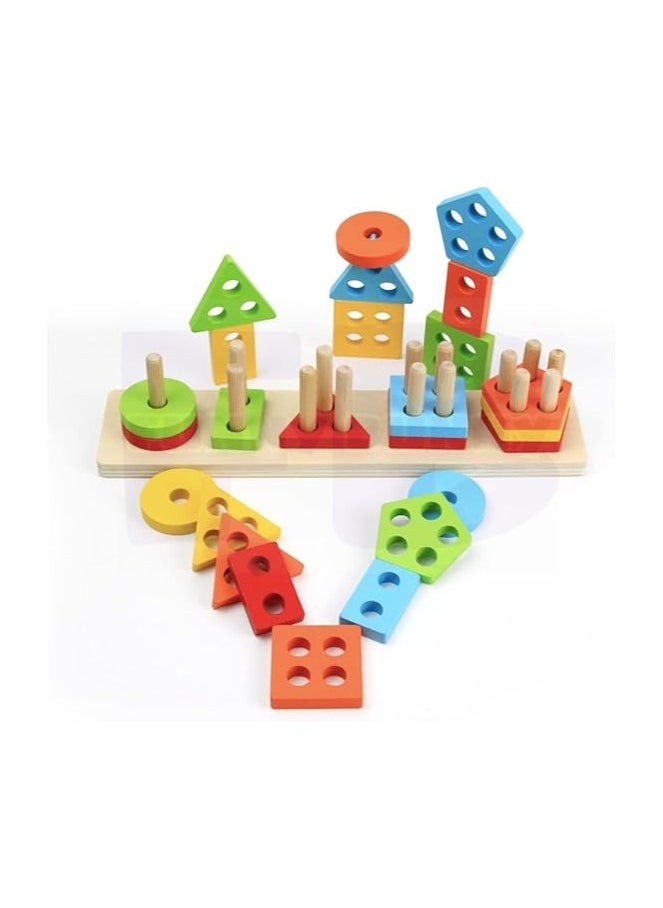 FB Funny bunny Montessori Toys for 1 2 3 Years Old, Wooden Sorting & Stacking Toys for Toddlers 1-3, Education Preschool Toddler Puzzles,5 Shapes toy Best Gift.  - Image 1