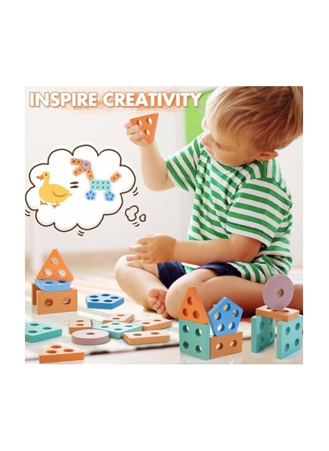 FB Funny bunny Montessori Toys for 1 2 3 Years Old, Wooden Sorting & Stacking Toys for Toddlers 1-3, Education Preschool Toddler Puzzles,5 Shapes toy Best Gift.  - Image 4