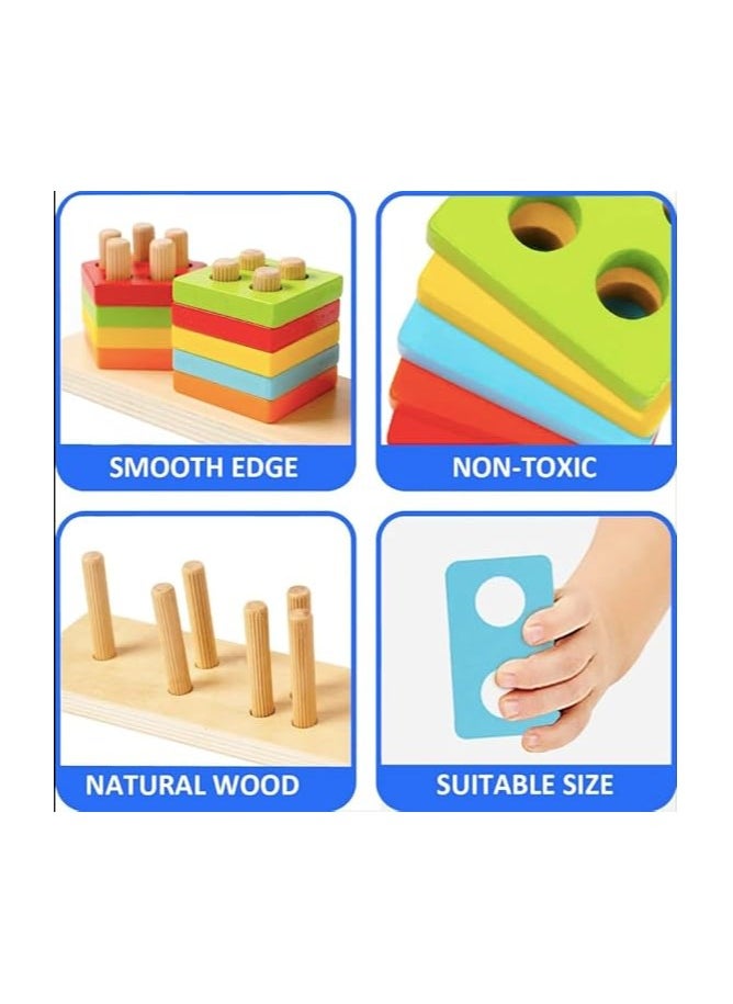 FB Funny bunny Montessori Toys for 1 2 3 Years Old, Wooden Sorting & Stacking Toys for Toddlers 1-3, Education Preschool Toddler Puzzles,5 Shapes toy Best Gift.  - Image 3