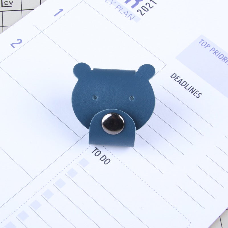 Leather Winder Data Cable Storage Buckle Earphone Hub Cable Management Cowhide Cute Girl Bear Handmade Leather - Image 1