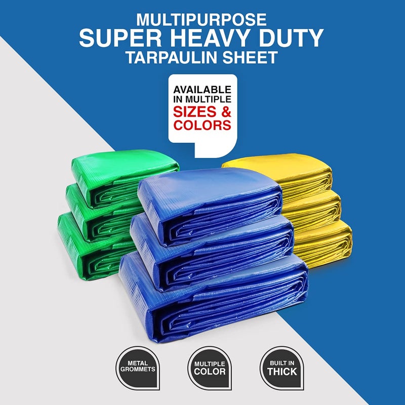 TUFFPAULIN TUFFPAULIN 12FT X 9FT 200 GSM Blue Super Heavy Duty Tarpaulin Tirpal Tadpatri Tharpai Thadika Reinforced Eyelets UV Resistant Waterproof 6 Layer MLCL 3D Rib Technology1 No  - Image 5
