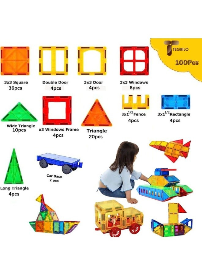 Loquat 100 Pcs Magnetic Building Blocks 3D Kids Building Blocks Set Magnetic Building Construction Educational STEM Toys for Toddler - Image 3