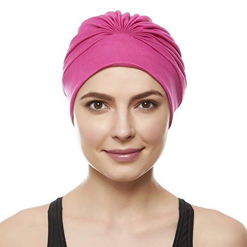 Beemo Swim Caps for Women Swimming Turban Polyester Latex Lined Pleated for Ladies - Hot Pink - Image 2