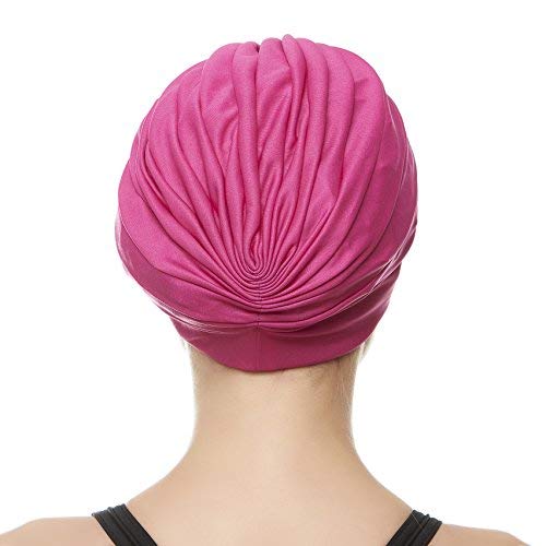 Beemo Swim Caps for Women Swimming Turban Polyester Latex Lined Pleated for Ladies - Hot Pink - Image 3