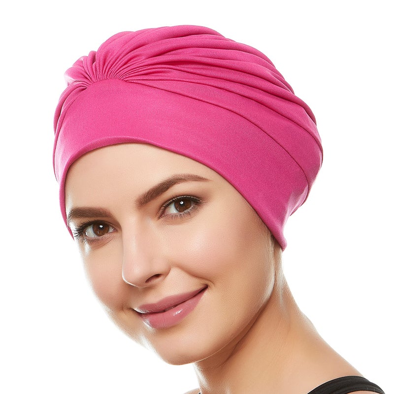 Beemo Swim Caps for Women Swimming Turban Polyester Latex Lined Pleated for Ladies - Hot Pink - Image 5