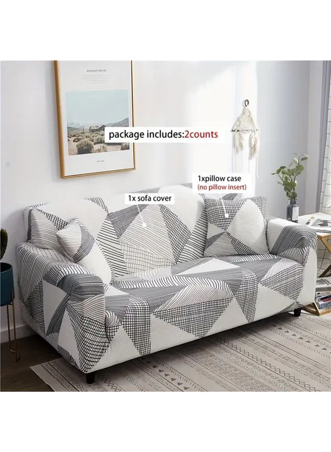 غطاء أريكة مطبوع بمقعد فردي مع غطاء وسادة مجاني واحد اللون ب - Image 1