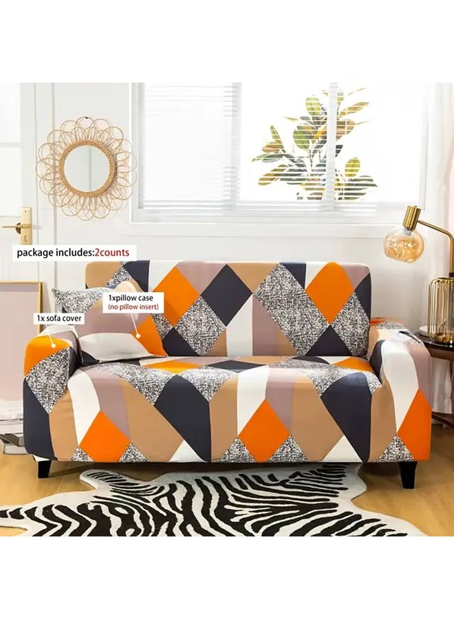 غطاء أريكة مطبوع بمقعد فردي مع غطاء وسادة مجاني واحد اللون ب - Image 3