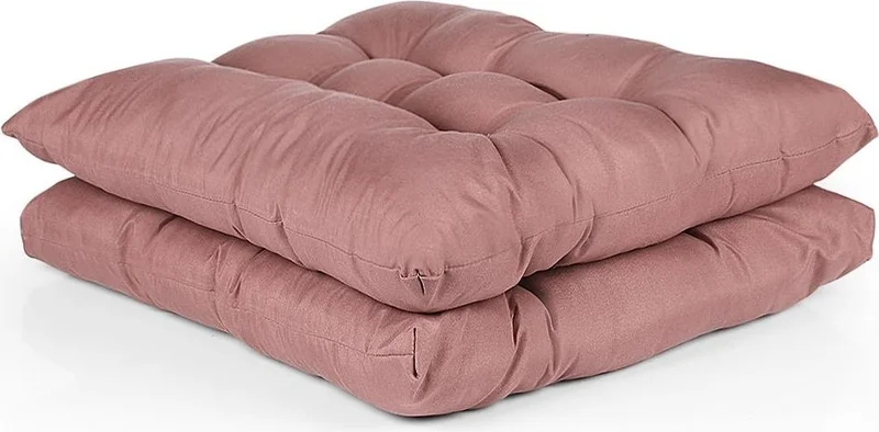 Bluenity 2-Piece Pouf Soft Chair Cushion 6 Quilted 42X42 cm Pink