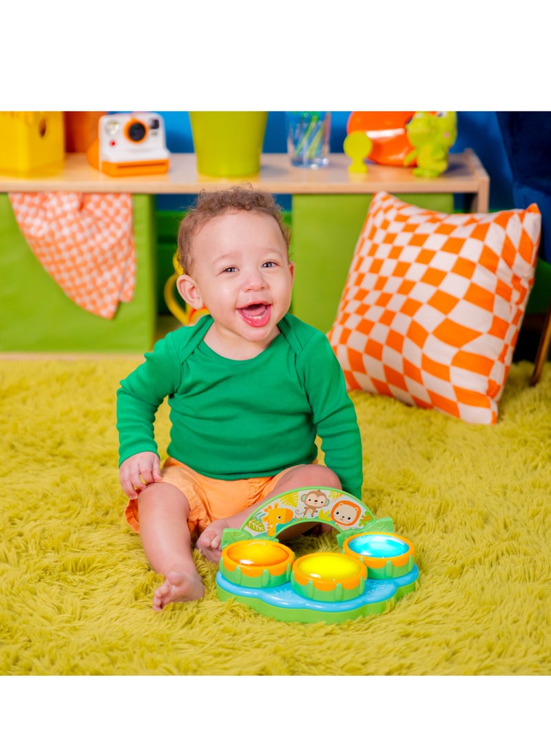 Bright Starts - Safari Beats Musical Toy, Drum & Melody Modes, Songs, sounds and lights, Portable Toy, Ages 3 Months+ - Image 1