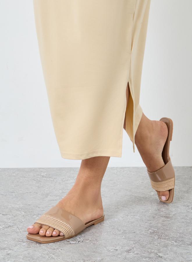 Styli Tan Woven Flat Sandals - Image 2