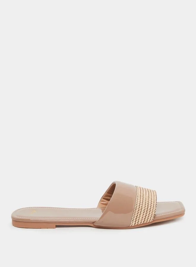 Styli Tan Woven Flat Sandals