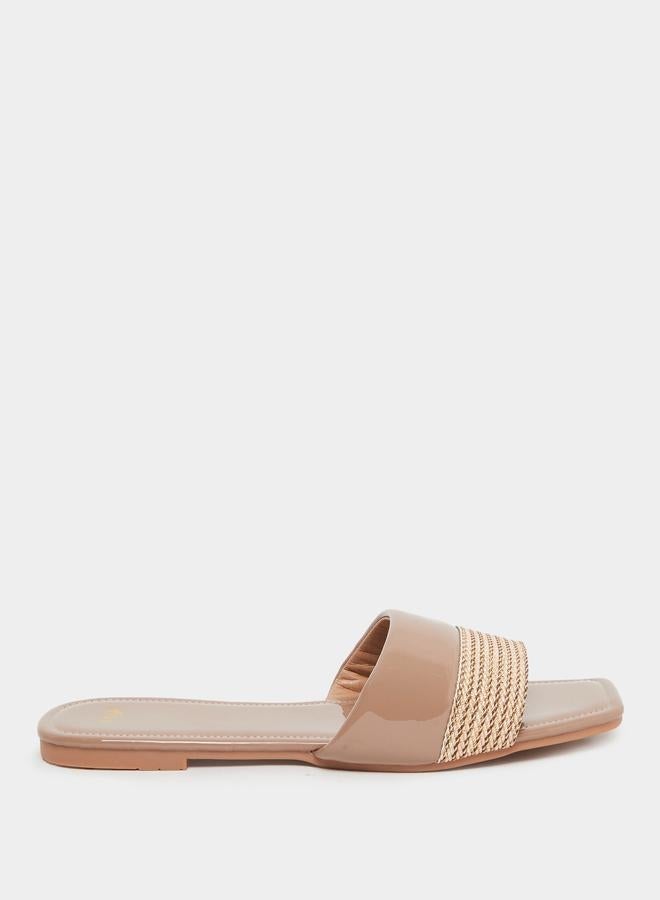 Styli Tan Woven Flat Sandals - Image 1