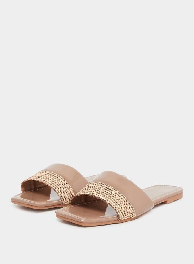 Styli Tan Woven Flat Sandals - Image 3