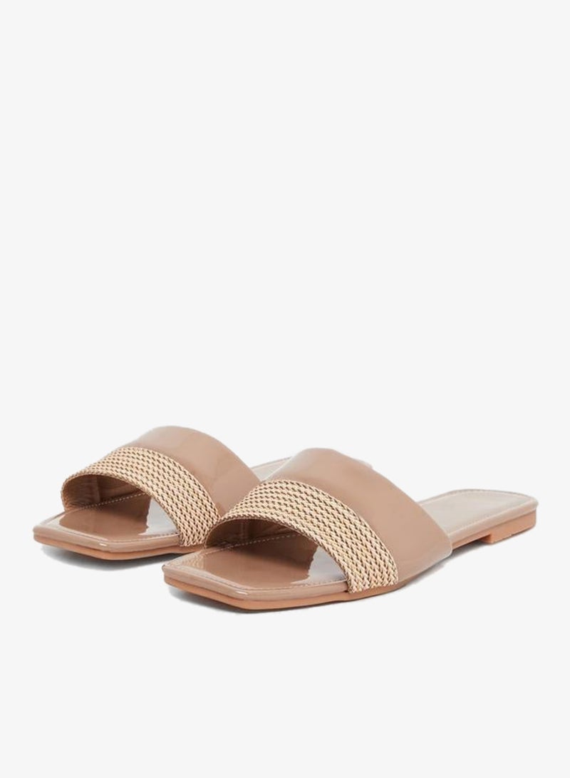 Styli Tan Woven Flat Sandals - Image 3