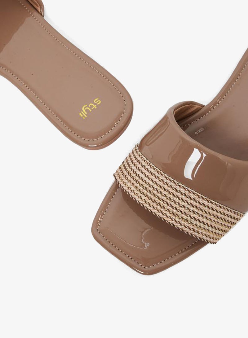 Styli Tan Woven Flat Sandals - Image 4