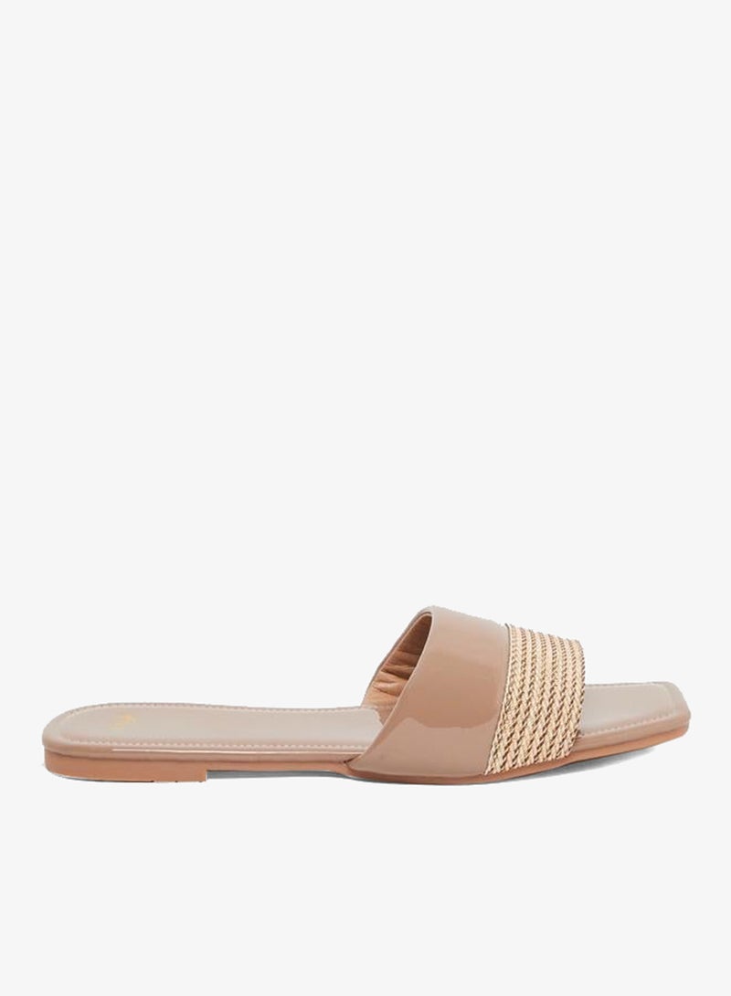 Styli Tan Woven Flat Sandals - Image 1
