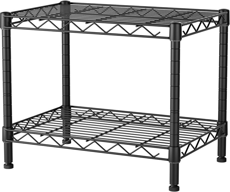 SINGAYE 2 Small Shelves Kitchen Storage Shelf Wire Shelving Unit Metal Shelf Adjustable Organizers Storage Shelving for Office Pantry Black 12" D X 18" W X 12" H - Image 1