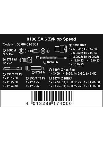 Wera - 8100 Sa 6 Zyklop Ratchet Socket Bits Set 1/4" 05004016001 - Image 1