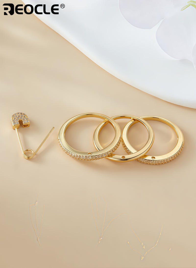 REOCLE Women's Motif Ring 3D Safety Pin with Dense Paved Inlaid Details & Dual Layer Band Structure Stylized Statement Finger Accessory with Textured Finish for Daily Styling & Casual Outings - Image 5