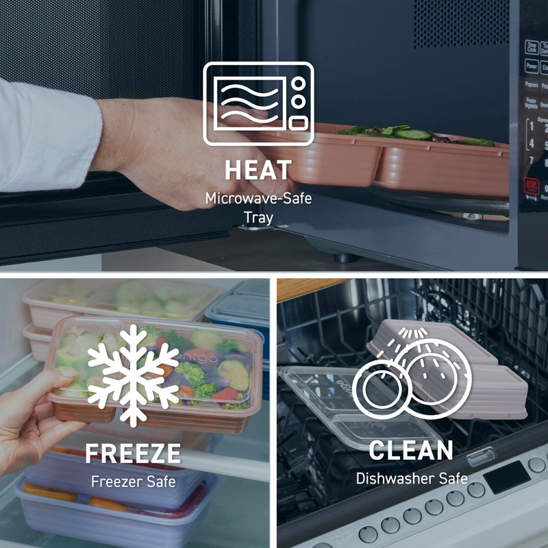 بنتجو Bentgo 20 قطعة خفيفة الوزن متينة قابلة لإعادة الاستخدام BPA خالية من الحاويات 2-مركب-ميكروويف غسالة الصحون آمنة-الأزرق البحرية - Image 5