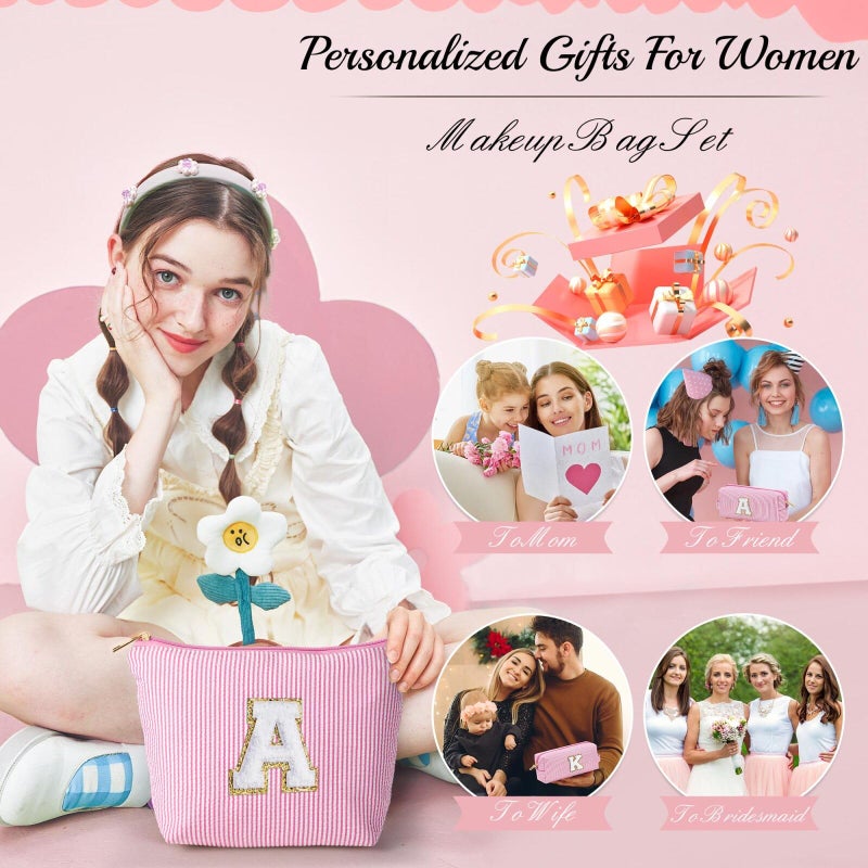 YOOLIFE Birthday Gifts for Women Kids Teen Girls Birthday Gifts for 6 7 8 9 10 11 12 13 Year Old Girls Initial Birthday Gift Makeup Bag for Girl Daughter Sister Teacher Friend Girlfriend Pink K - Image 3