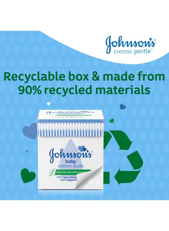 Johnson's Baby Cotton Buds, 100 Count | 100% Pure Cotton Tips & Paper Sticks | Plastic-Free & Recyclable Packaging - Image 4