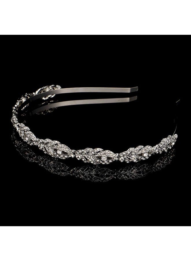 فوداتم عصابة رأس من الزهور المرصعة بأحجار الراين لحفلات الزفاف وربطة رأس من الكريستال للعروس ووصيفات العروس (فضية) - Image 2