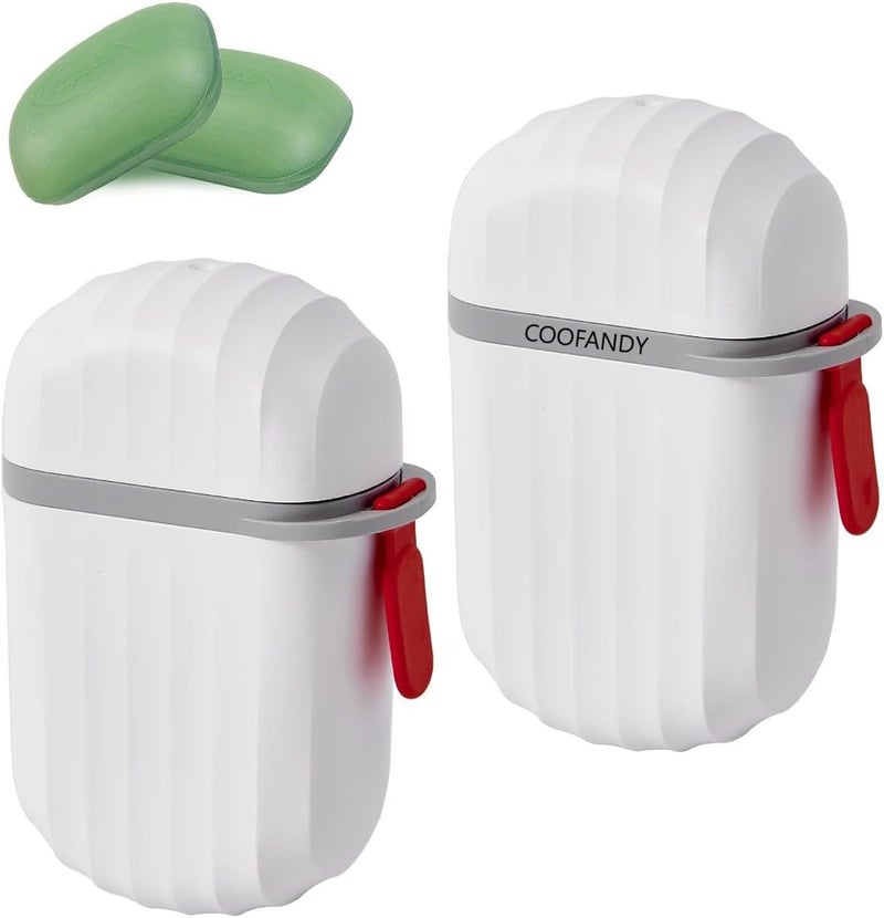 COOFANDY Soap Holder, 2 Pack Travel Soap Container with Lid, Portable Handle Sealed Capsule Soap Saver Tray for Bathroom Camping Travel Gym (2) - Image 1