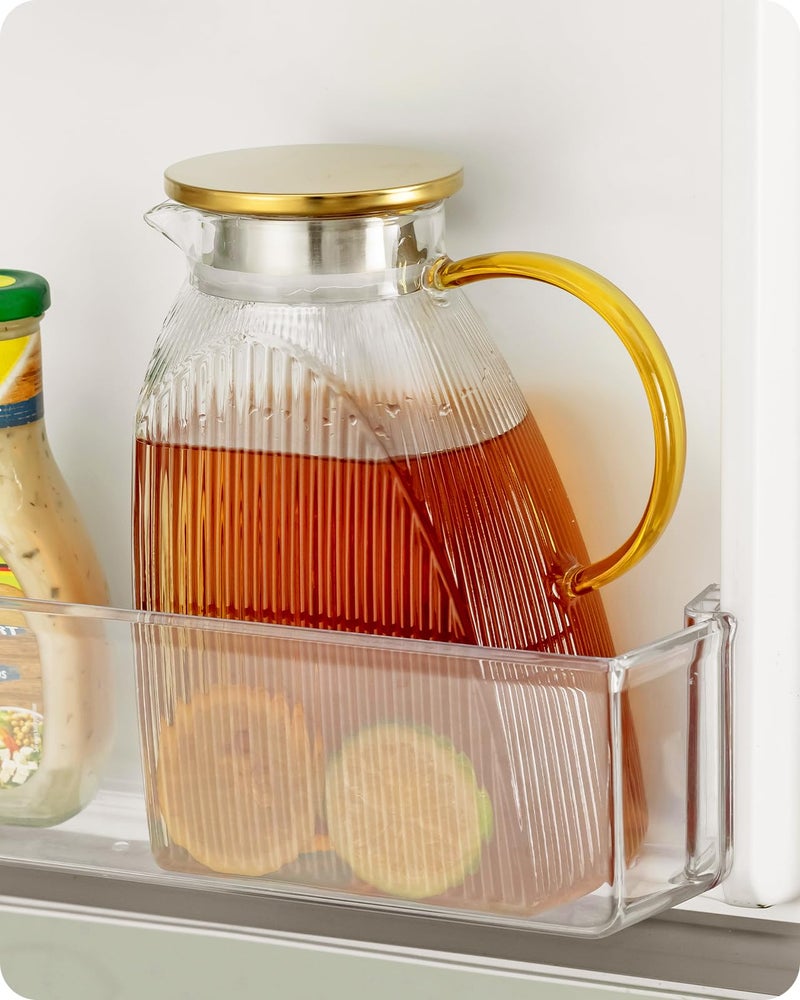 Baffect Water Pitcher, High Borosilicate Glass Jug with Stainless Steel Lid, Leakproof Fridge Door Carafe for Hot or Cold Beverage Vertical Pattern (1.8 L/63 oz.) - Image 1