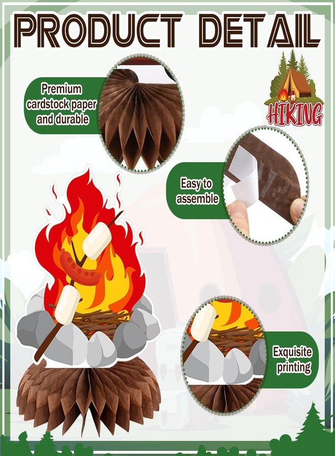 Yuntau 12 Pcs Summer Camp Decorations Happy Camper Honeycomb Centerpieces Camping Party Decoration Camping Party Table Sign Campfire Adventure Bears Table Toppers 3D Decor for Birthday - Image 4