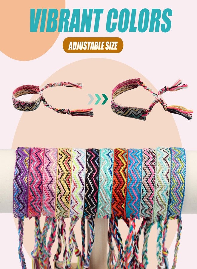 Carede Woven Friendship Bracelets, Braided Bracelets String, Adjustable Nepal Bracelet,Mexico Wave Anklet for Best Friends Women,Pack of 12 - Image 3