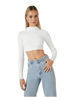 Sweater-Knit Mock Neck Crop Top
