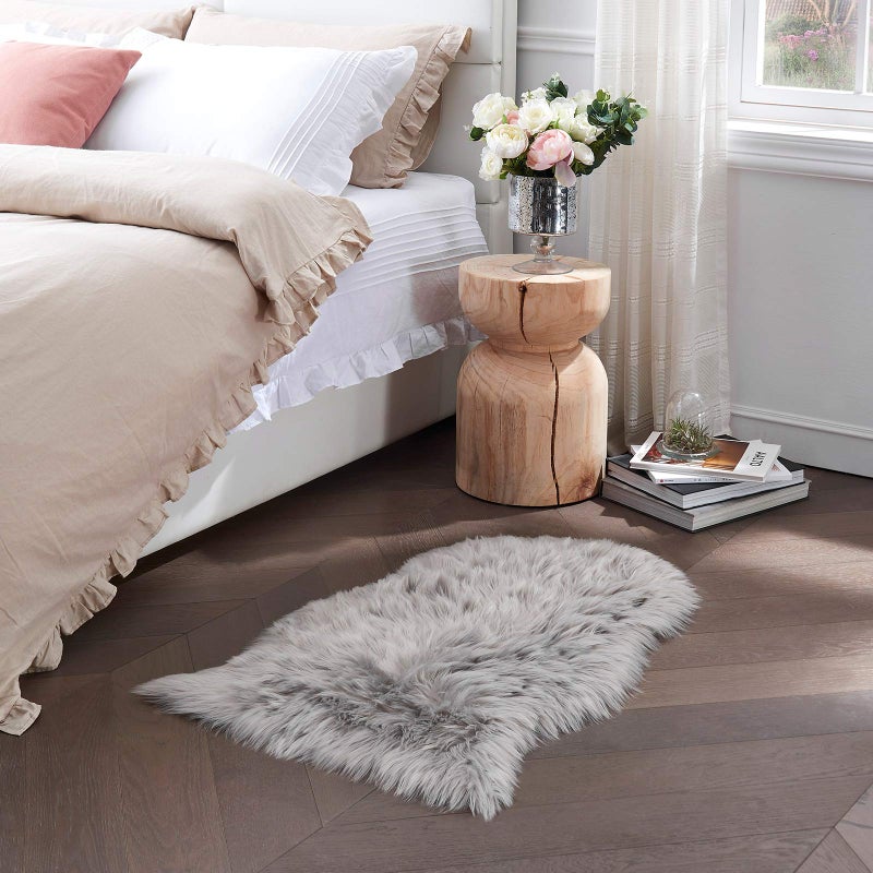 Tangsoo Faux Fur Rug Sofa Chairs Cover, Grey Small Rug for Bedroom, 2X3 Shaggy Furry Rugs for Kids Room, Shag Fluffy Rugs for Nursery Room, Soft Fuzzy Plush Carpet, Cute Floor Dorm Decor - Image 2