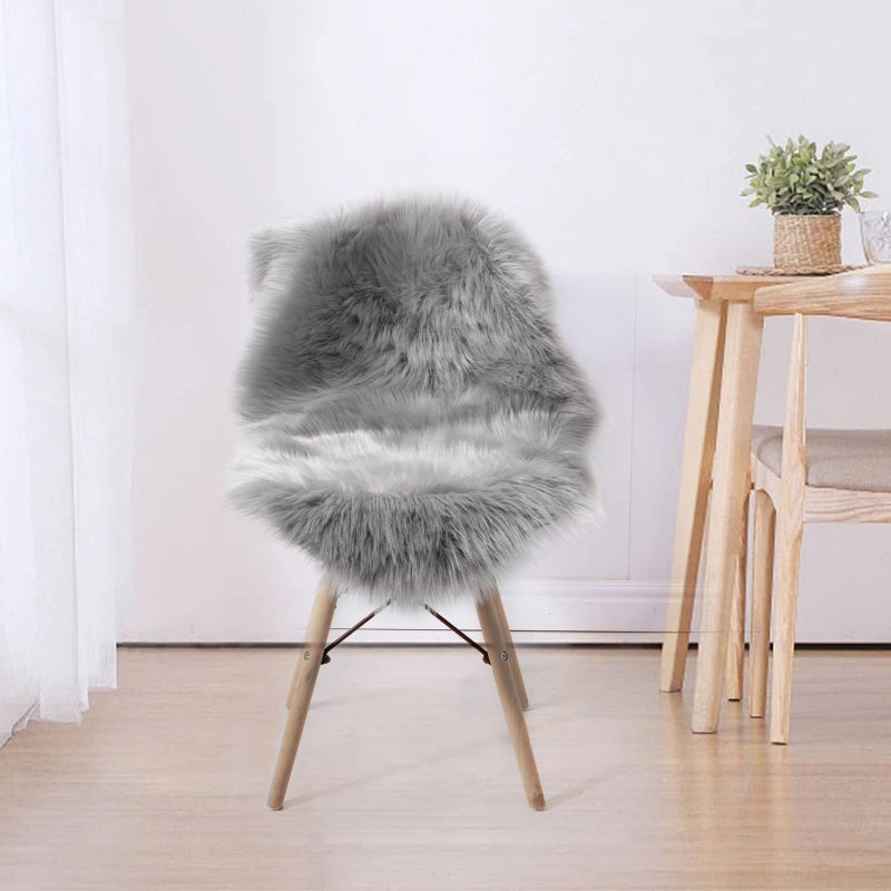Tangsoo Faux Fur Rug Sofa Chairs Cover, Grey Small Rug for Bedroom, 2X3 Shaggy Furry Rugs for Kids Room, Shag Fluffy Rugs for Nursery Room, Soft Fuzzy Plush Carpet, Cute Floor Dorm Decor - Image 3