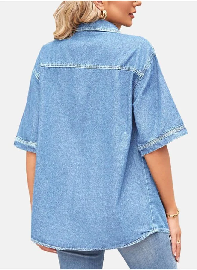 YUNIQEE Blue Collared Half Sleeve Shirt