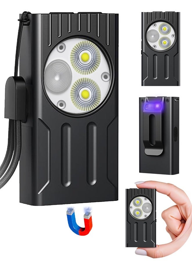 EDC Flashlight, 400 Lumens Mini Flashlight with Magnet, Rechargeable UV Flashlight Last for 80 Hours, Keychain Flashlight with 8 Modes, Flashlights High Lumens for Outdoor Adventure, Camping, Hiking - Image 1