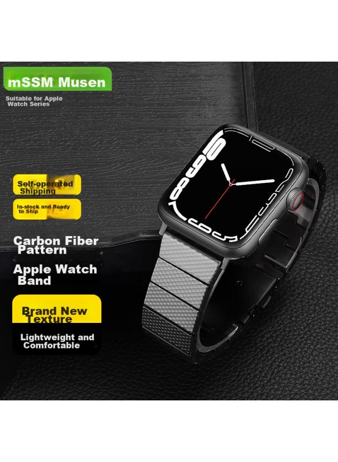 Mssm Carbon Fiber Watch Band For Apple Watch S10/9/8/ultra, Ultra-light Modern Fashion Business Strap For Iwatch Series, Compatible With All Models - Black - Image 1